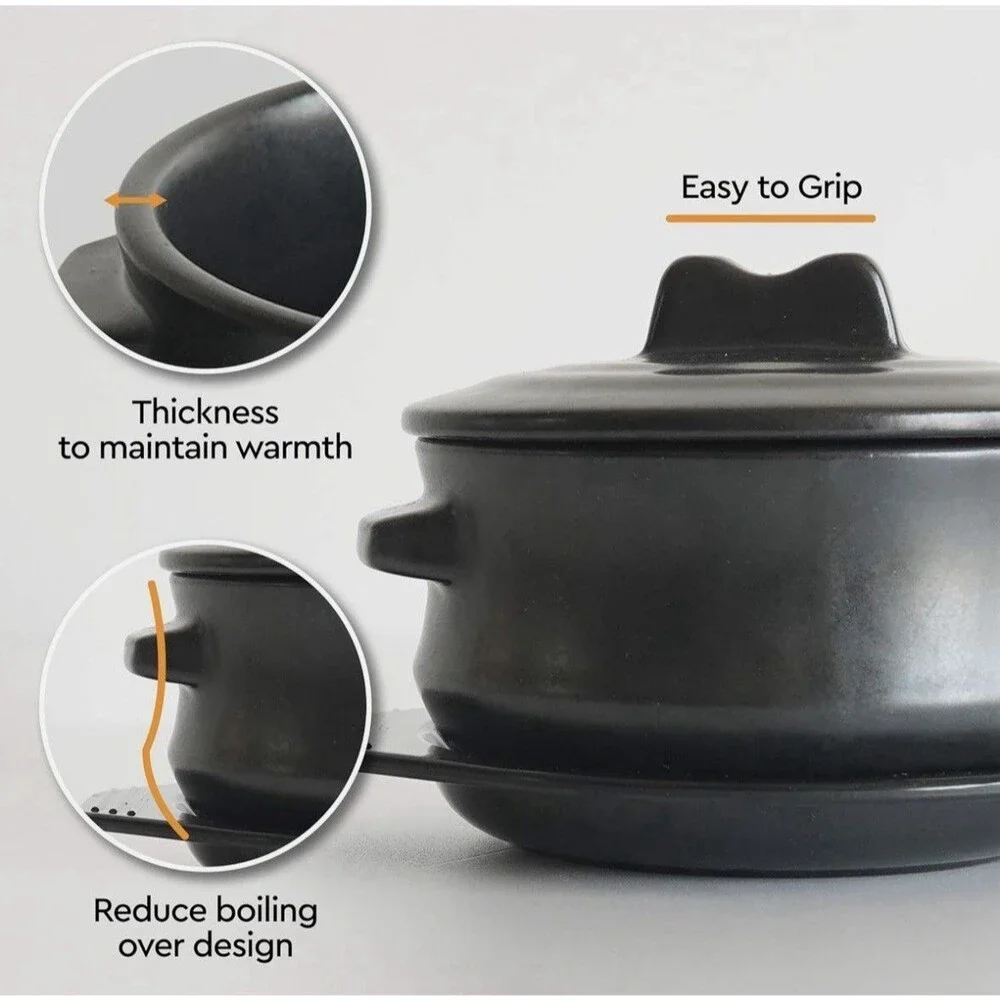 Korean Stone Pot with Lid, Clay Pot for Cooking Hot Pot Dolsot Bibimba